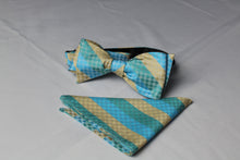 Load image into Gallery viewer, Teal Stripe Self Bow-tie
